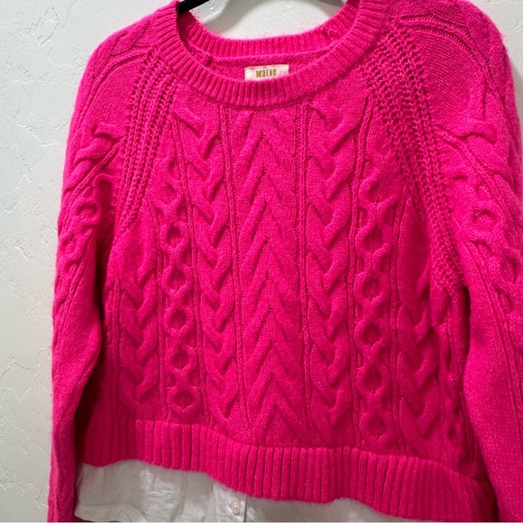 Maeve Anthropologie Layered Cable Knit Hot Pink Sweater Women's Medium - Picture 5 of 12